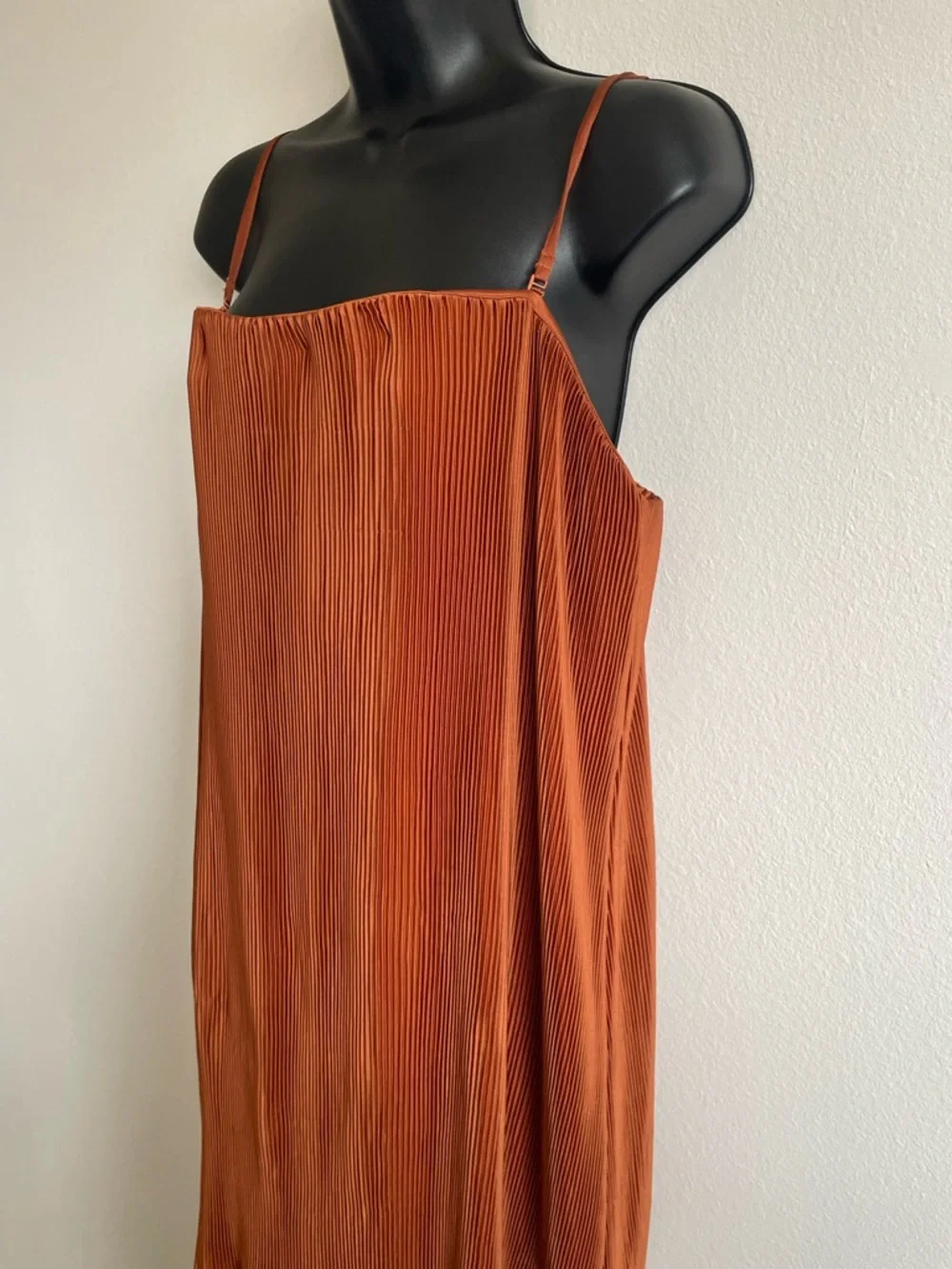 Abercrombie & Fitch Pleated Satin Midi Dress Rust Orange Slip Dress XLP